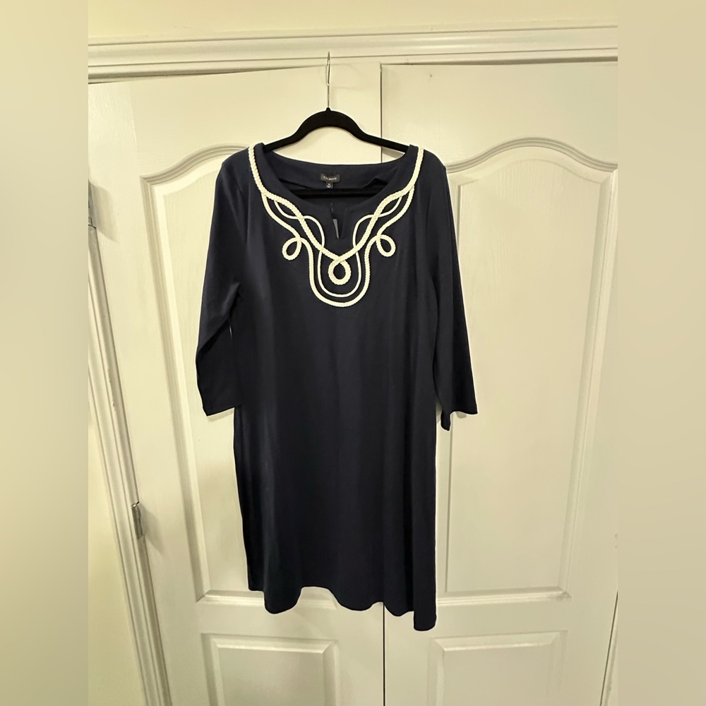 Talbots Navy Dress with White Embroidered Neckline